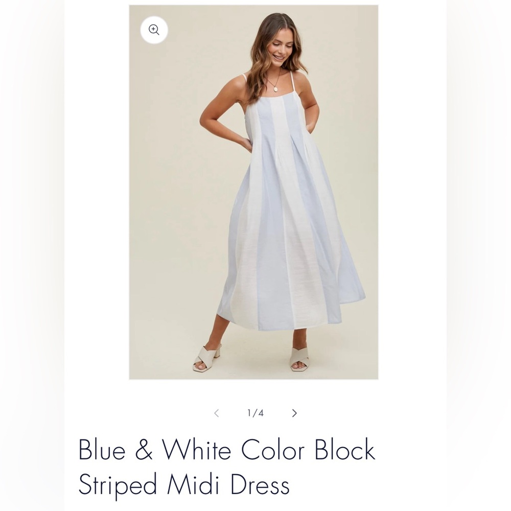 BRAND NEW Blue & White Color Block Striped Midi Dress